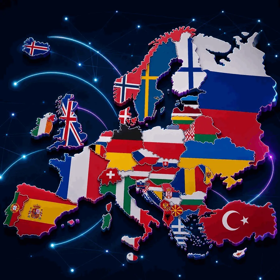 Premier IPTV — carte des pays présents au catalogue, de l'Europe au Maghreb